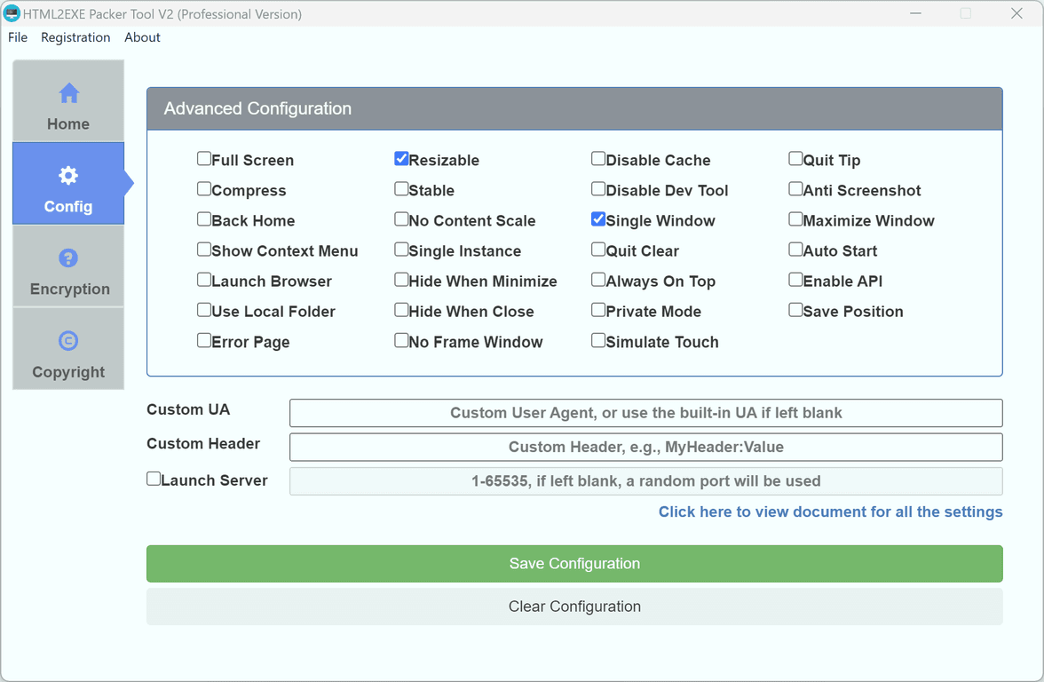 Advanced Settings Interface